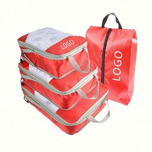 Sacs de rangement de voyage en nylon légers et écologiques, imprimés sur mesure, avec impression sérigraphique, cubes de compression en maille - Product Image 1