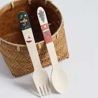 Ensemble de couverts en bois imprimés pour les fêtes, biodégradables, jetables, pour la décoration de table de Noël et du Nouvel An