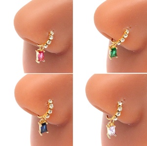 Gaby New Designs Bulk Stainless Steel <strong>Nose</strong> Ring <strong>Cute</strong> Bling Rectangle Dangle Hoop <strong>Nose</strong> <strong>Piercing</strong> for Wedding Engagement Body - Product Image 1