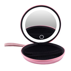 US Overseas Warehouse Portable Miroir Embrayage Voyage Cosmétique Bijoux Cas Rond En Cuir Dur Cosmétique Cas Avec Led Miroir - Product Image 1
