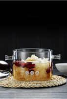 Marmite à soupe et nouilles moderne en verre borosilicate transparent à double anse, écologique, épaisseur 3,5 mm, compatible lave-vaisselle et gaz