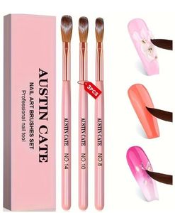 Lot de 3 pinceaux à liner pour ongles en acrylique, tailles 8, 10, 14, manche en plastique rose, poils Kolinsky, pour la peinture française, usage professionnel - Product Image 1
