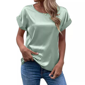 T-shirt femme en satin, col rond, coupe droite, style bureau, été 2026, source principale - Product Image 4