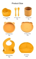 7 pièces bébé Silicone vaisselle alimentation ensemble avec bavoirs ventouse Silicone enfants plat divisé assiette étanche enfants cuillère fourchette