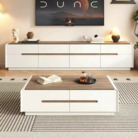 Ensemble meuble TV et table basse en bois massif, style moderne minimaliste, couleur noyer, console sur pied pour salon, compatible téléviseurs 65 pouces