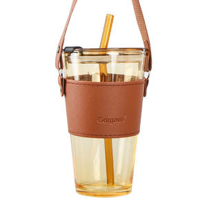 Taza de Café de Vidrio Borosilicato Ecológica al por Mayor con Pajita y Tapa de 450ml para Viajes, para Jugo, Agua, Té y Café - Product Image 5