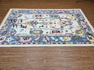 Tapis Oushak noué à la main, tapis turc en laine, tapis d'intérieur, motif floral oriental, style vintage, décoration de salon - Product Image 2