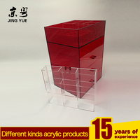 Organisateur de rangement moderne en acrylique transparent rouge de luxe à 4 tiroirs, écologique et recyclable, fabriqué sur mesure en usine, pour cosmétiques et bijoux