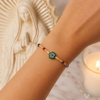 Gelang Manik Go2boho Berhias Bunga Warna-warni, Lapis Emas, Tali Hijau yang Dapat Disesuaikan, Perhiasan Bohemian untuk Wanita