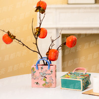 Ensemble de vases décoratifs en céramique colorés en forme de sac à main, style Art Déco, motif floral et oiseaux peints à la main, écologiques, multicolores