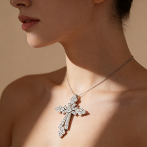 CUSTOM SILVER 10K/14K/18K GOLD PLATED LAB GROWN CVD DIAMOND CLASSIC ENGAGEMENT GIFT SWEATER <b>CHAIN</b> NECKLACE <b>CROSS</b> PENDANT - Product Image 5