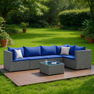 Conjunto de Muebles de Jardín de Ratán Gris con Estructura de Acero con Recubrimiento en Polvo, Diseño Contemporáneo para 6 Personas - Product Image 2