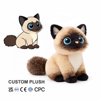 Peluche personnalisée chat siamois mignon, jouet en peluche doux, animal en peluche rembourré en coton PP, poupée chat de dessin animé, usine de jouets en peluche OEM ODM