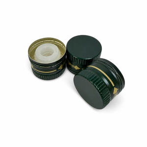 Bouchon à vis ROPP en aluminium vert foncé de 28 mm, anti-fuite, avec bec verseur interne et opercule inviolable pour bouteilles en verre d'huile d'olive ou d'alcool - Product Image 1