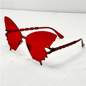 Relatiegeschenk Vlindervorm Zonnebril Vrouwen Y 2K Vintage Randloze Oversized Zonnebril Brillen Gafas Zwart Rood Geel - Product Image 4
