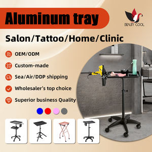 Chariot de Salon Mobile avec Plateau en Aluminium Réglable en Hauteur, Plateau de Service Antirouille Spécialisé pour le Tatouage et la Coiffure - Product Image 1