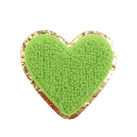 Patchs brodés personnalisés en chenille à bords dorés et pailletés en forme de cœur, patchs brodés pour serviettes, sacs et coques de téléphone