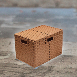 Modern Rectangular <b>Plastic</b> Rattan Woven Storage <b>Basket</b> with Handle Stackable Eco-Friendly Organizer for Living Room & Home Decor - Product Image 2