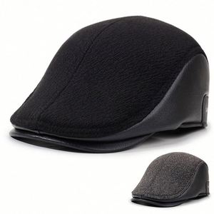 Nouvelle Collection Hiver 2025 – Béret Plat Unisexe pour Personnes Âgées, Chaud et Portable, avec Cache-Oreilles, en PU et Soie, pour Hommes - Product Image 2