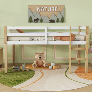 Solid <b>Wood</b> Children's <b>Bunk</b> <b>Bed</b> With Ladder And Guardrail Milky Color For Bedroom Kids' <b>Beds</b> - Product Image 1