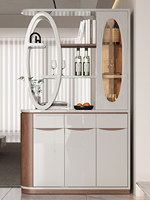Console d'entrée moderne en bois de luxe léger avec portes doubles, cloison de style écran, rangement double face pour vin et chaussures
