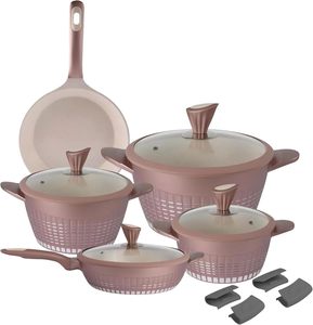 13pcs <strong>Non</strong> <strong>Stick</strong> Granite Cookware <strong>Set</strong> Induction Safe Pink <strong>Pots</strong> <strong>and</strong> <strong>Pans</strong> With Glass Lids for Kitchen Cooking - Product Image 1