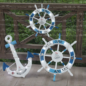 Ship Wheel 45cm MDF Handmade Nautical <b>Wall</b> Decoration With Lights Home <b>Decor</b> Circular Design Rustic Style - Product Image 3