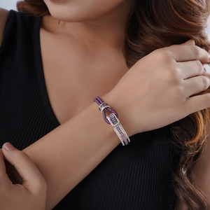 Bracelet manchette tressé bleu de luxe avec cristaux taillés carrés et accents d'argent pour hommes et femmes bijoux élégants - Product Image 1