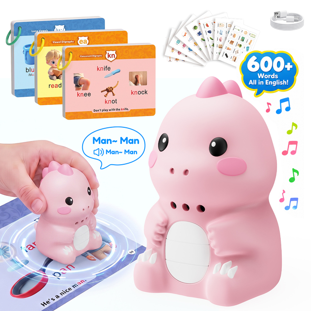 Talking Silicone Flashcards for Toddlers Dinosaur Learning Device 600 Words Screen-Free STEM Toy Educational Toys Birthday Gift
