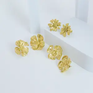 Gold blume Silber Blumen ohrringe Frauen kreatives Design Schmuck Edelstahl Blumen ohrringe