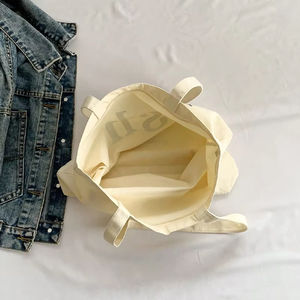 กระเป๋าผ้าใบสะพายไหล่เดียวมีซิปตัวอักษรทำจากผ้าฝ้ายขนาดใหญ่สำหรับซื้อของชำ - Product Image 2