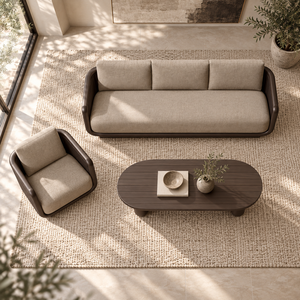 Ensemble de canapés d'extérieur avec structure en alliage d'aluminium, tissage en corde, tissu d'extérieur, canapé individuel rotatif, canapé trois places, table basse pour patio - Product Image 3
