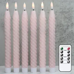 KSWING Pink Natal Lilin Lancip Tanpa Api Berkedip dengan Baterai Dioperasikan 3D Sumbu LED Spiral Lilin Jendela 6 Pack