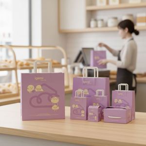 Factory Direct Custom Logo Brown Paper <b>Bags</b> with Handles, Recycled Kraft for Clothing <b>Small</b> Business, Pink <b>White</b> Bakery <b>Bags</b> - Product Image 5