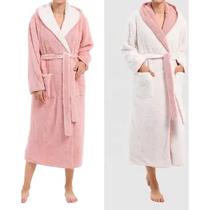 Uzun mercan polar geri dönüşümlü bornoz kış Kimono sıcak flanel banyo kuş elbise rahat elbiseler gece pijama kadın polar bornoz