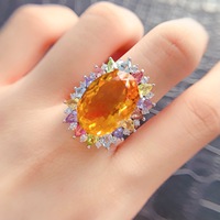 Factory Wholesale Luxury 925 Silver Oval Cut Natural Citrine Gemstone Ring Engagement Party CMA Certified Unisex Gift