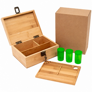 Boîte à roulettes en bambou OEM avec compartiment de rangement, plateau à roulettes verrouillable, pot anti-odeur, accessoires pour fumeurs, conteneur en bois - Product Image 1
