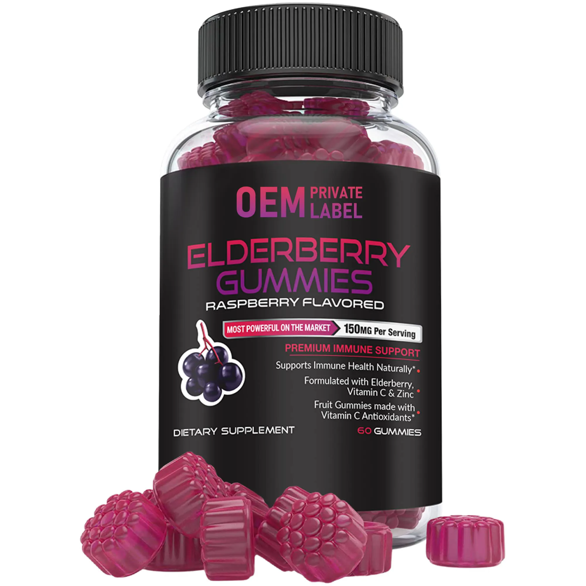 Ökologischer Elderberry Gummi enthält Zink und Vitamin C aufhellende Antioxidantien zur Unterstützung einer gesunden Immunität