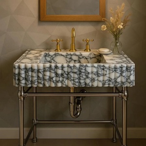 Personalizzato in pietra di marmo singolo <span class=keywords><strong>bagno</strong></span> di vanità <span class=keywords><strong>Design</strong></span> moderno singolo lavello galleggiante con Base in alluminio rubinetto telaio piccolo Set di vanità - Product Image 4