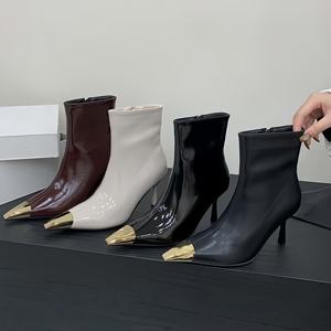 Tacones de Aguja de Diseño de Lujo Personalizados para Mujer, Tacones Altos con Punta Dorada, Elegantes, Sexys, Resistentes al Agua, de Cuero Genuino - Product Image 1