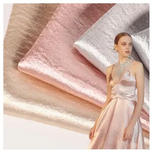 2024 desain baru Shimmer Crepe kain Satin kerut melar Polyester sutra kain Satin untuk wanita lapisan Gaun