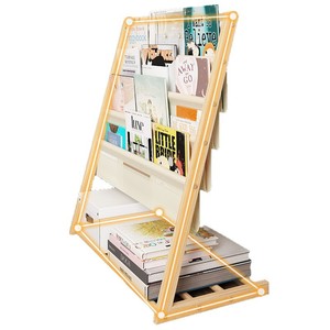 Étagère à magazines à cinq niveaux en bois grainé avec tissu blanc, type sur pied, simple, pour enfants, organisateur de rangement pour la lecture à domicile - Product Image 3