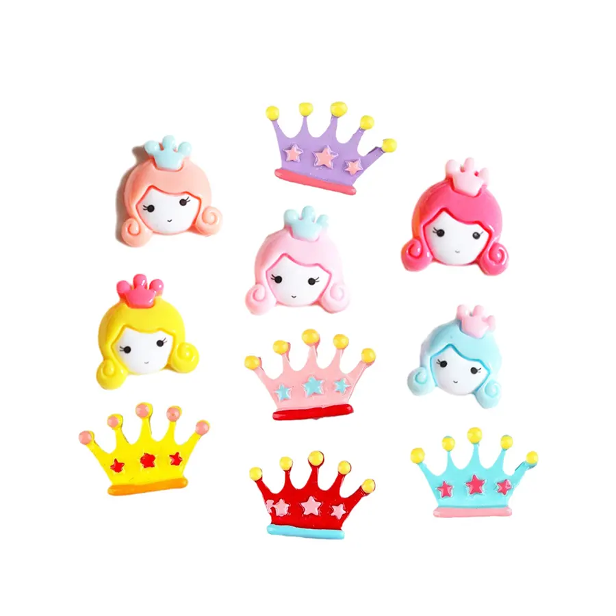 wholesale price crown princess head design flat back resin cabochon for kids hair ornament