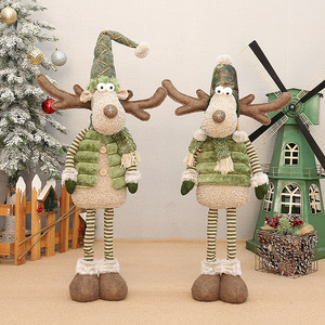 Poupée renne en tissu vert avec jambes rétractables, décoration de Noël d'intérieur, finition mate, matériau en tissu - Product Image 1