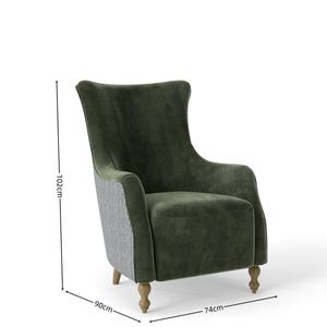 Dual Fabric Upholstered High Back <b>Wing</b> <b>Chair</b> - Luxury Velvet & Casual Striped Linen Accent <b>Chair</b> for Living Room - Product Image 6