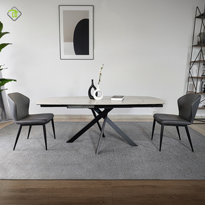 Ensembles <span class=keywords><strong>de</strong></span> table <span class=keywords><strong>de</strong></span> dîner à poutre rocheuse <span class=keywords><strong>ronde</strong></span> <span class=keywords><strong>de</strong></span> style Europe du Nord dalle <span class=keywords><strong>de</strong></span> marbre avec 6 chaises - Product Image 3