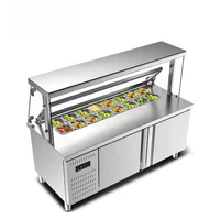 Réfrigérateur à salade professionnel de haute qualité en acier inoxydable à température unique avec couvercle en verre, 2 portes, dégivrage automatique, numérique