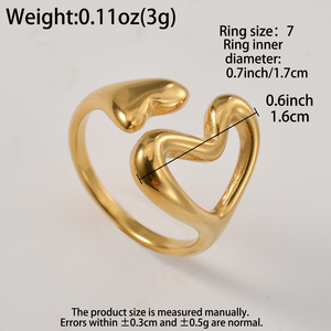 Bague fine ajustable en acier inoxydable plaqué or 18 carats, motif cœur ouvert brillant, tendance, pour femmes, vente en gros, idéale pour les rendez-vous et les soirées - Product Image 6