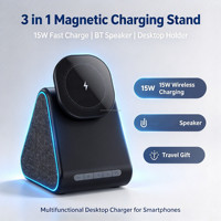 Gadget cerdas inovatif 15W dudukan ponsel Desktop multifungsi pengisian daya 3 in 1 dengan Speaker BT untuk perjalanan untuk hadiah