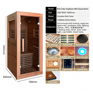 Sauna infrarouge lointain pour usage domestique en cèdre rouge, 1 personne, avec panneau chauffant en graphène, <span class=keywords><strong>écran</strong></span> tactile, MP3 et thérapie des pieds - Product Image 6